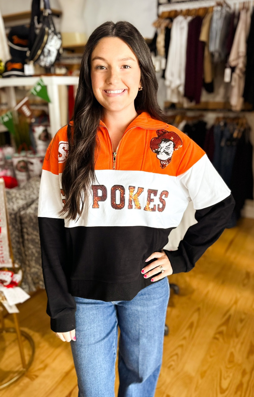 Licensed OK State Quarter Zip Colorblock Sweatshirt