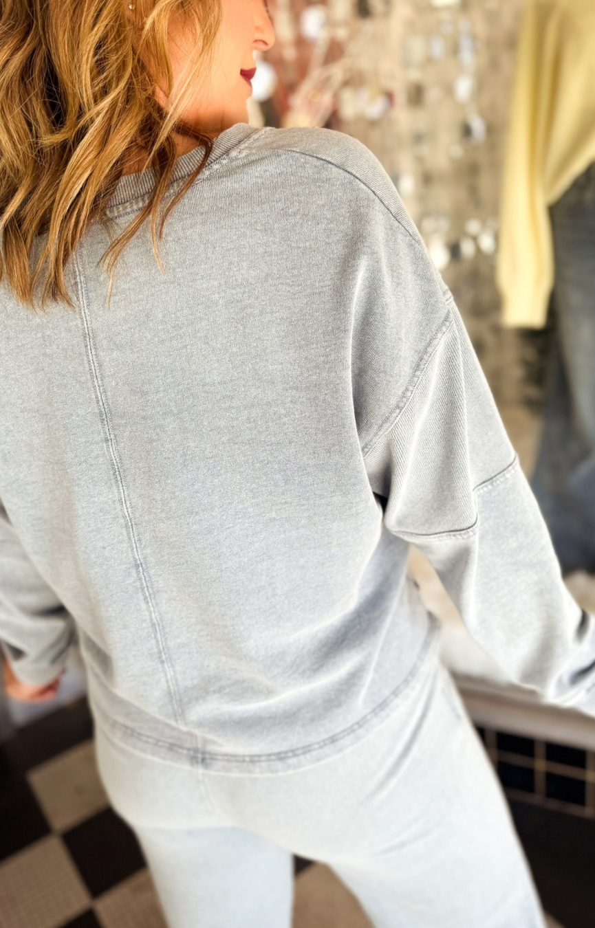 Delphine Knit Denim Sweatshirt- Ocean Air