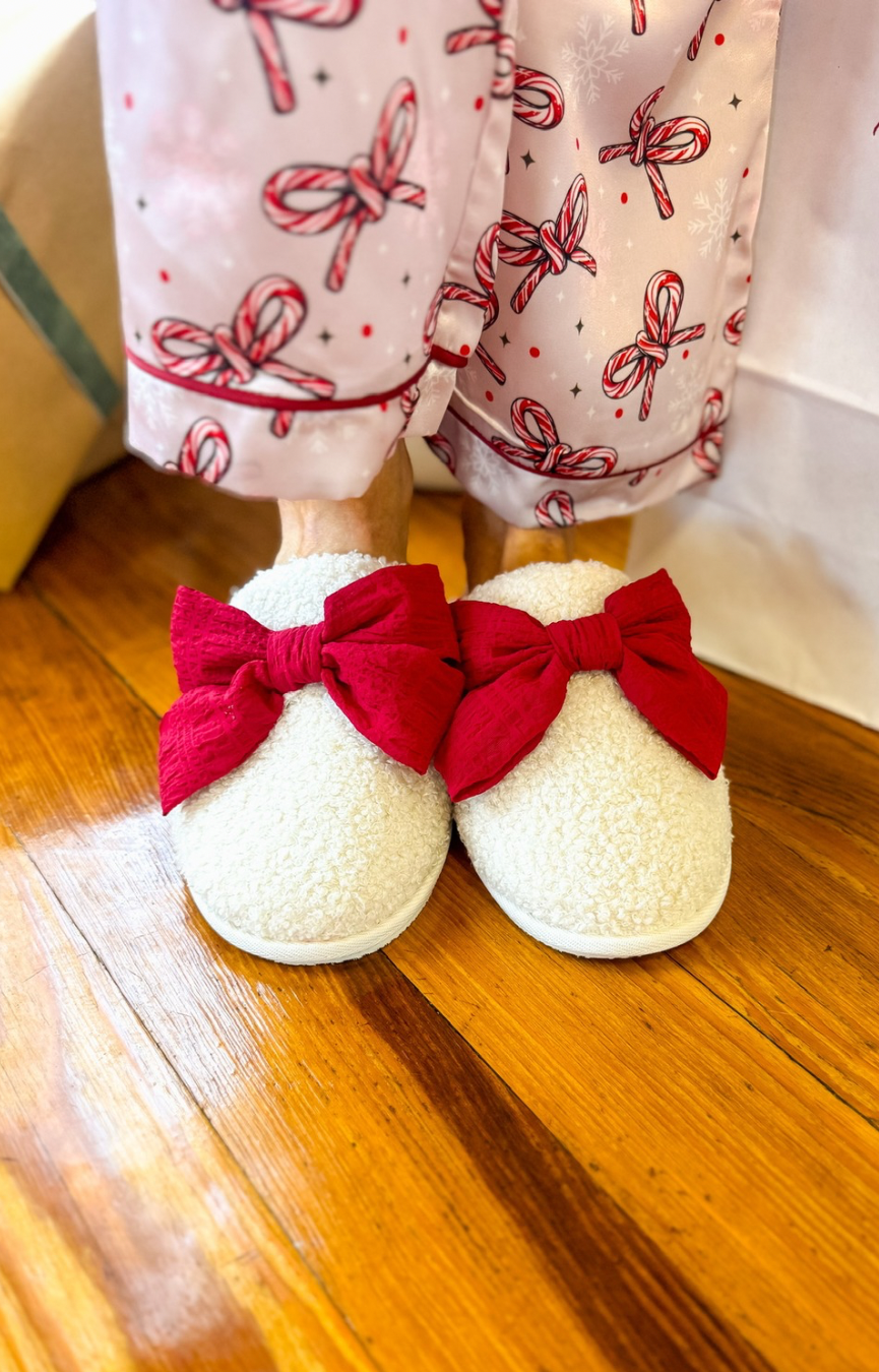 Feline Festive Bow Slippers