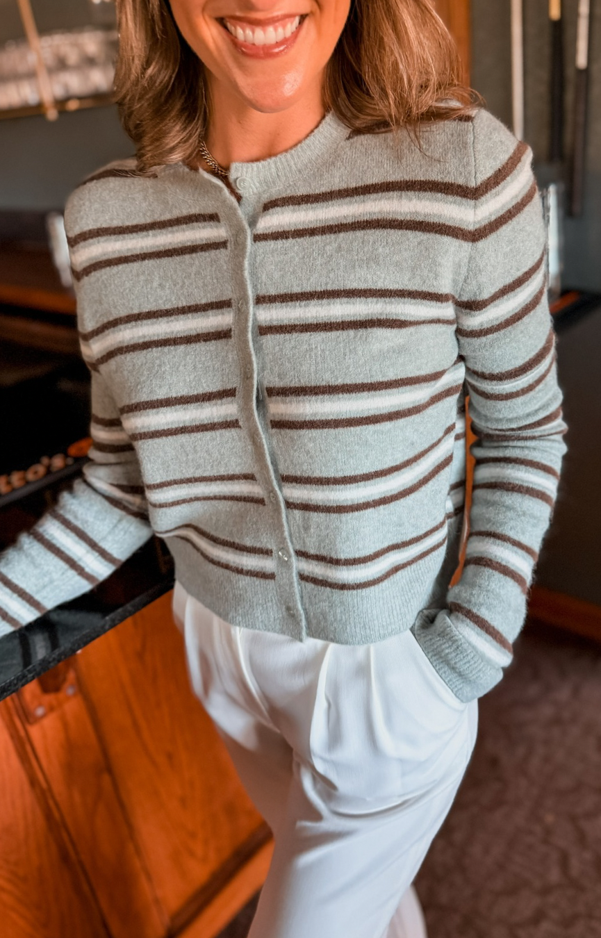 Medina Stripe Cardigan- Aqua Cloud