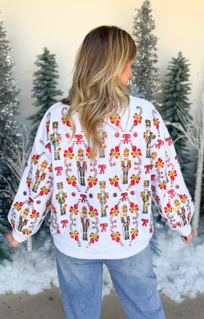 Grey Nutcracker & Candy Cane Sweatshirt