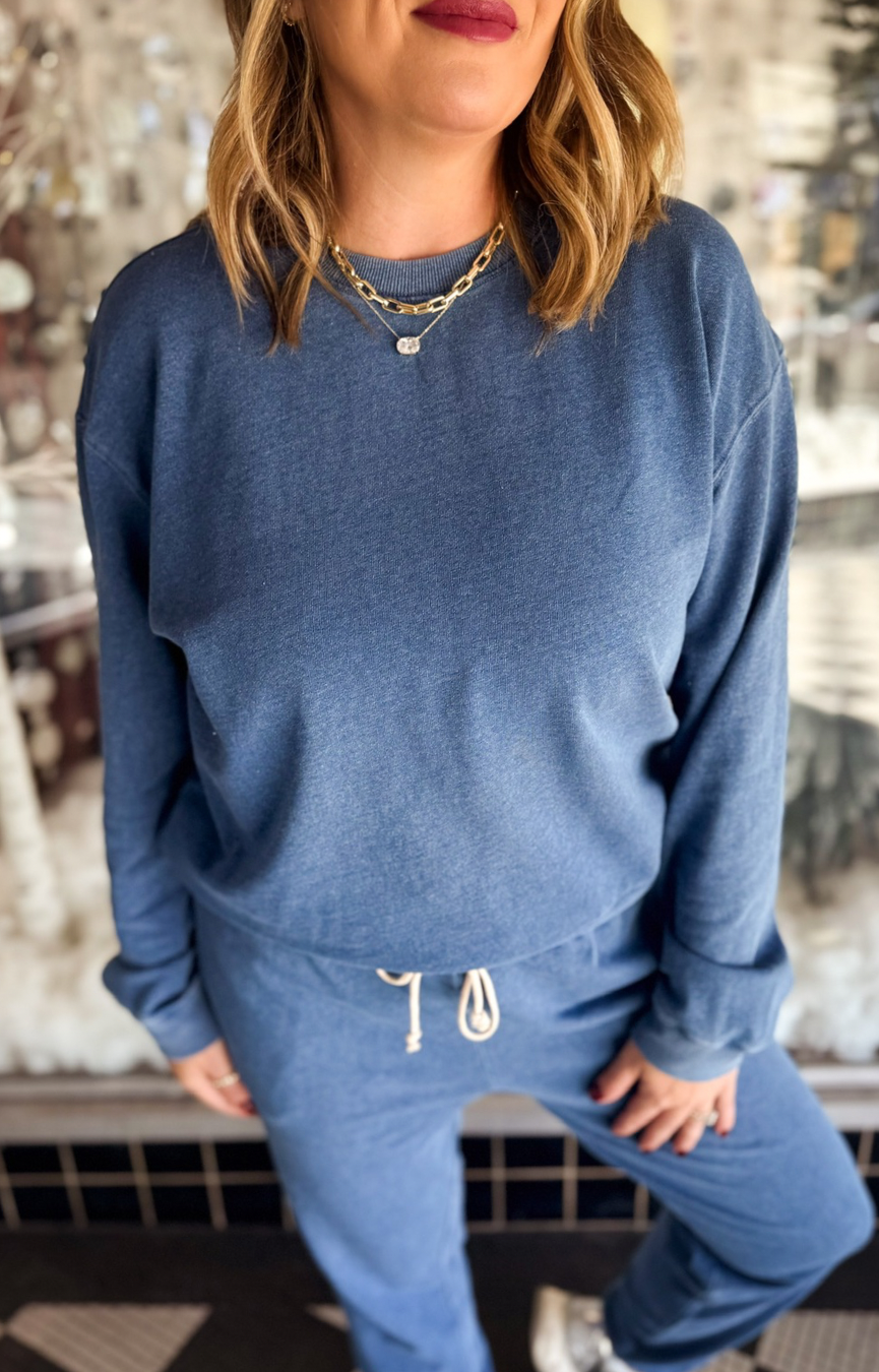 Boyfriend Denim Sweatshirt- Calypso Blue