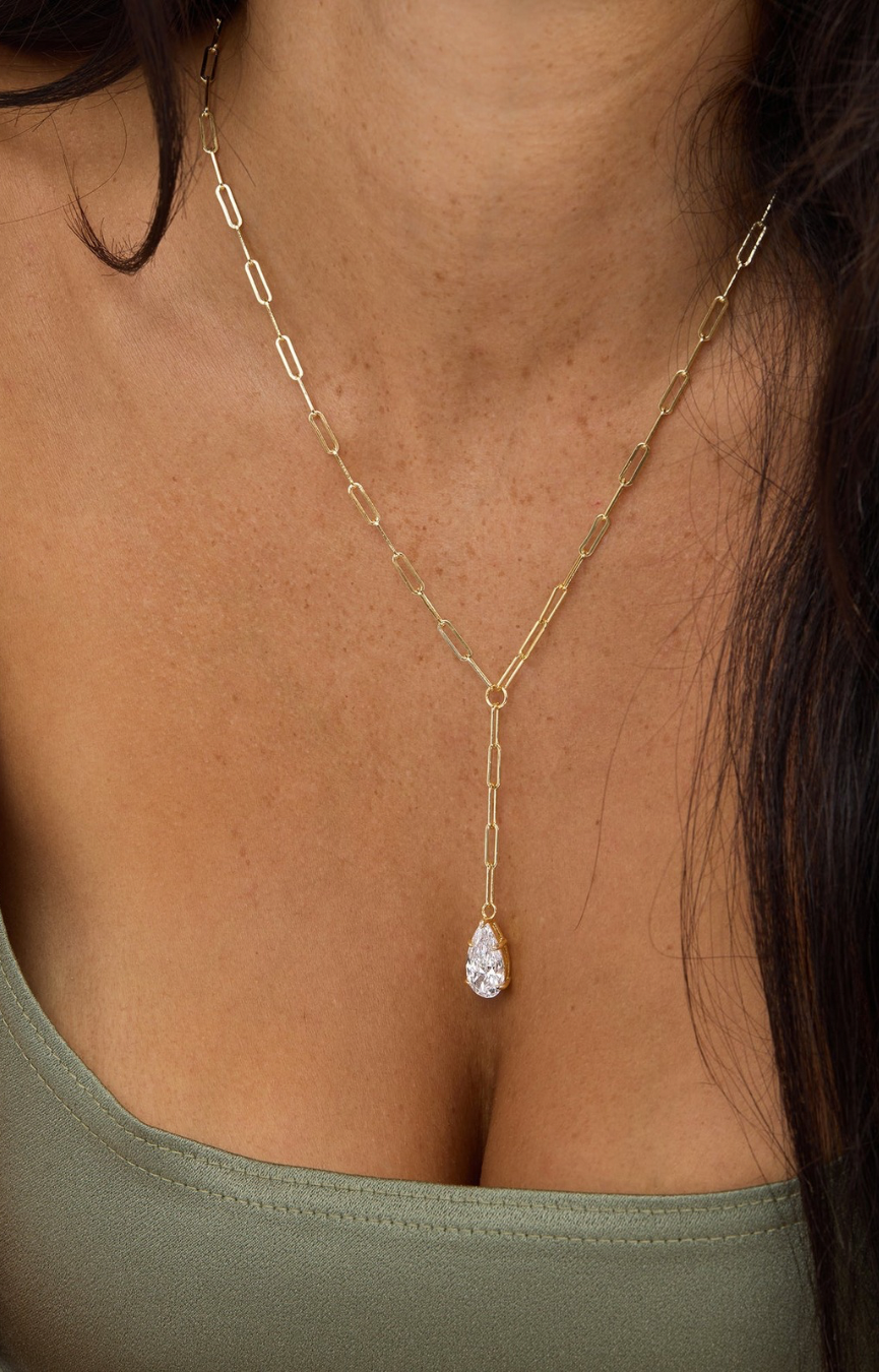 Baby Samantha Gold Teardrop Lariat Necklace