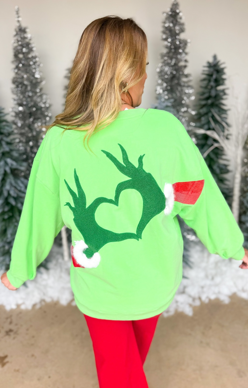 Green Grinch Heart Hands Sweatshirt