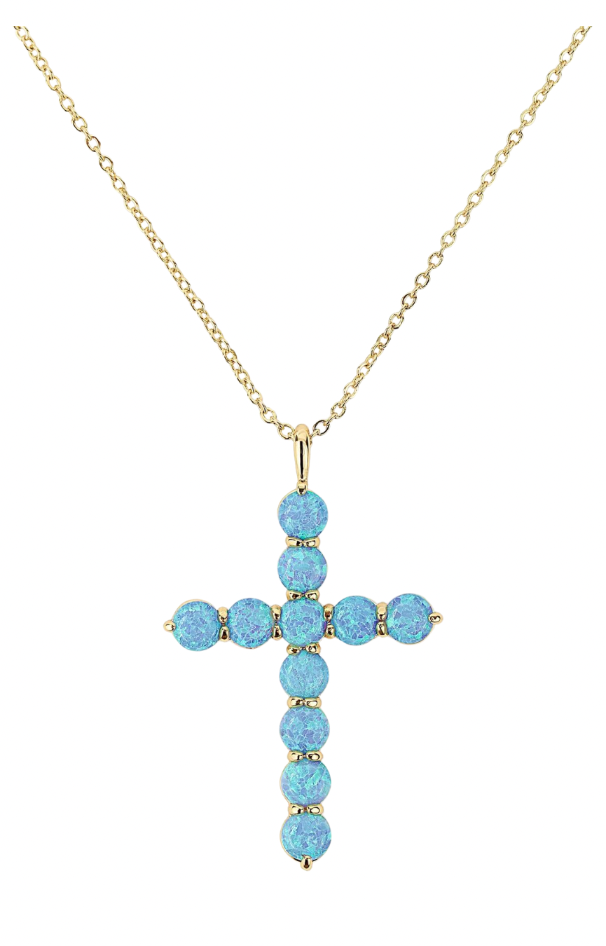 Oh She Fancy Blue Opal 18” Cross Pendant