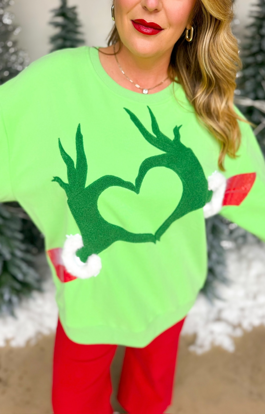 Green Grinch Heart Hands Sweatshirt