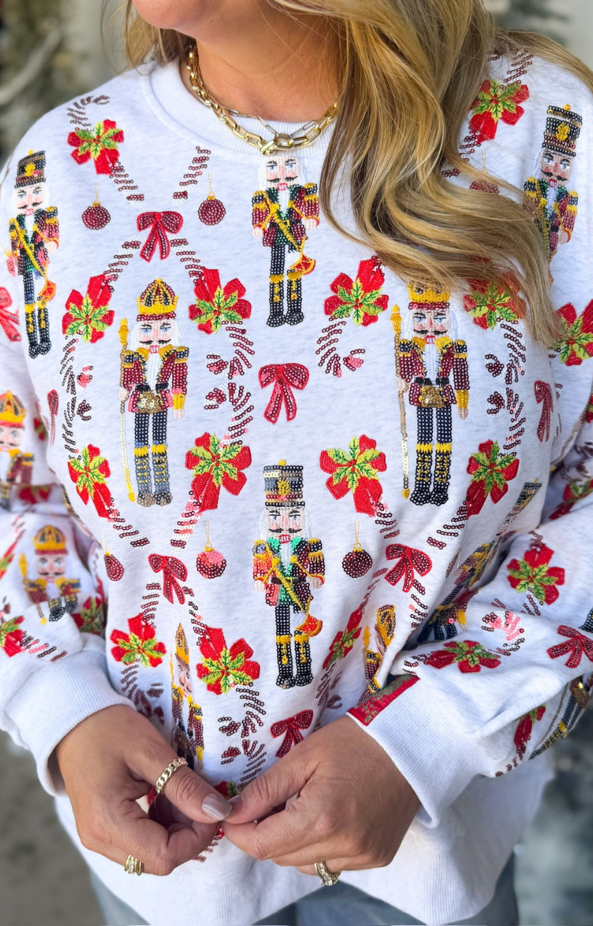 Grey Nutcracker & Candy Cane Sweatshirt