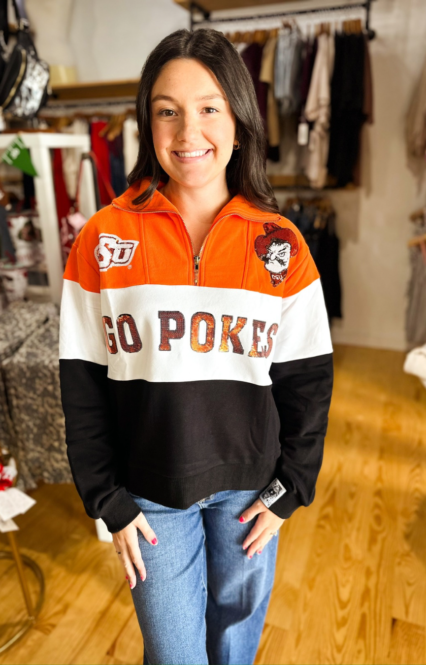 Licensed OK State Quarter Zip Colorblock Sweatshirt