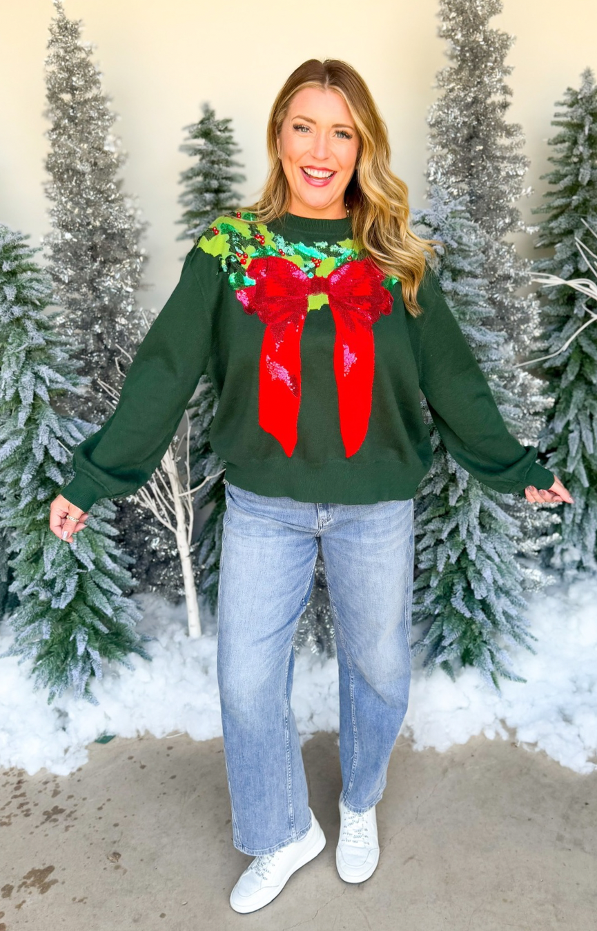 Green & Red Wreath Around Neck Sweater