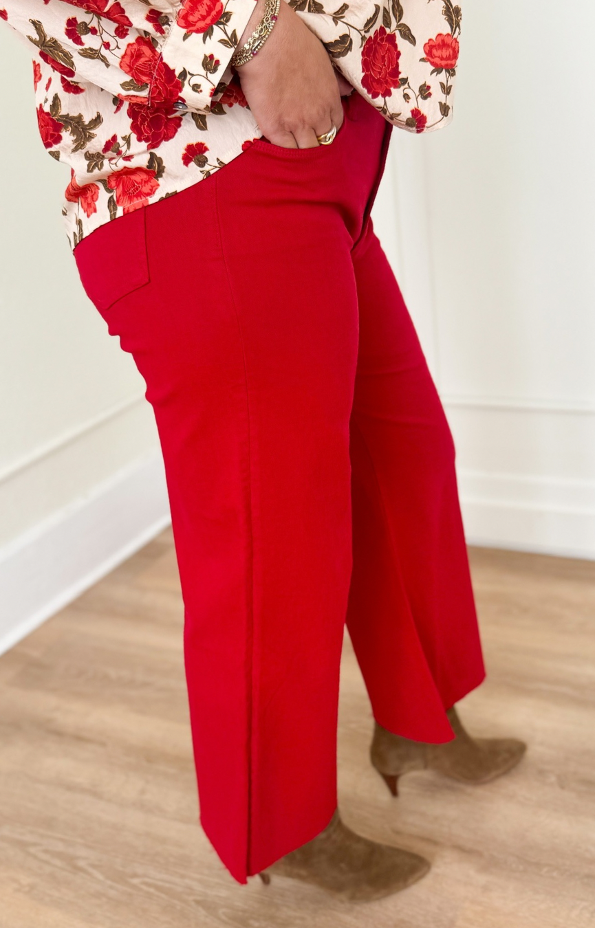 Meg HR Fab Ab Wide Leg Jeans- Ruby Red