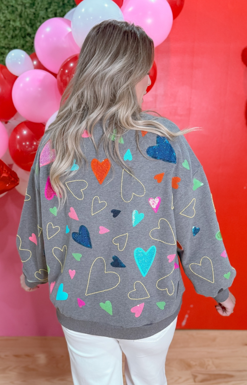 Grey Groovy Hearts All Over Sweatshirt