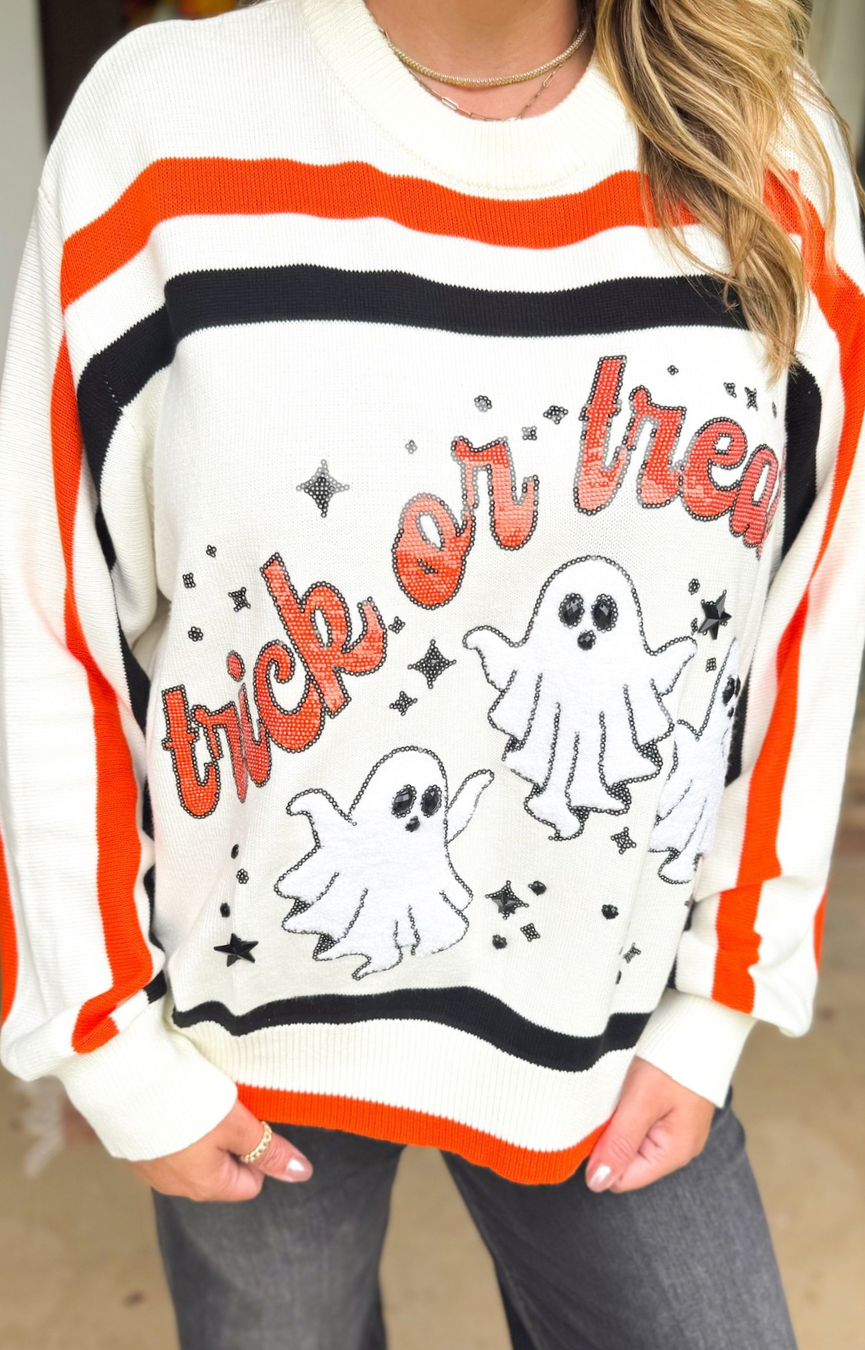 Black & Orange Stripe “Trick or Treat” Sweater
