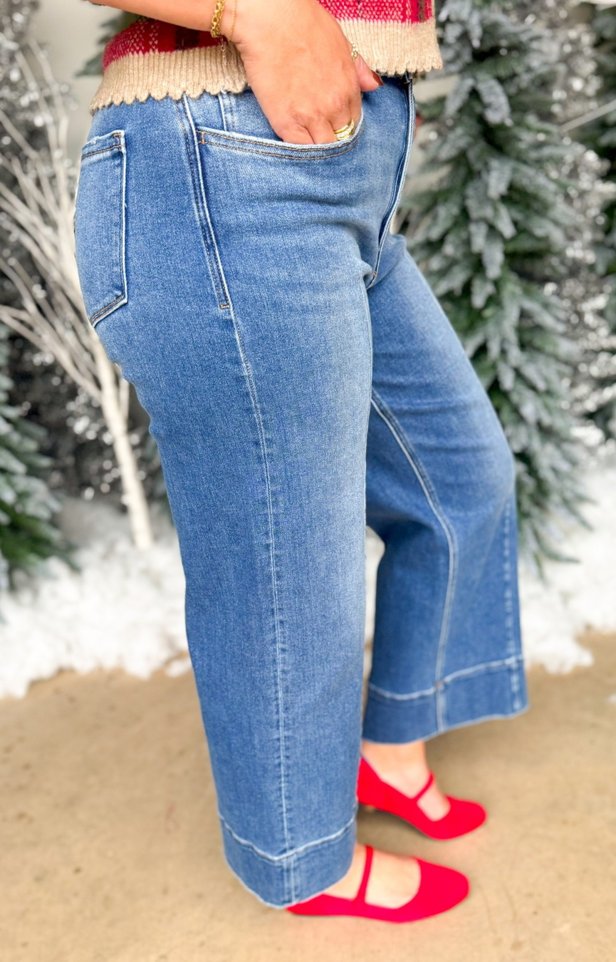 Olivia HR Ankle Wide Leg Jeans- Golden Aura