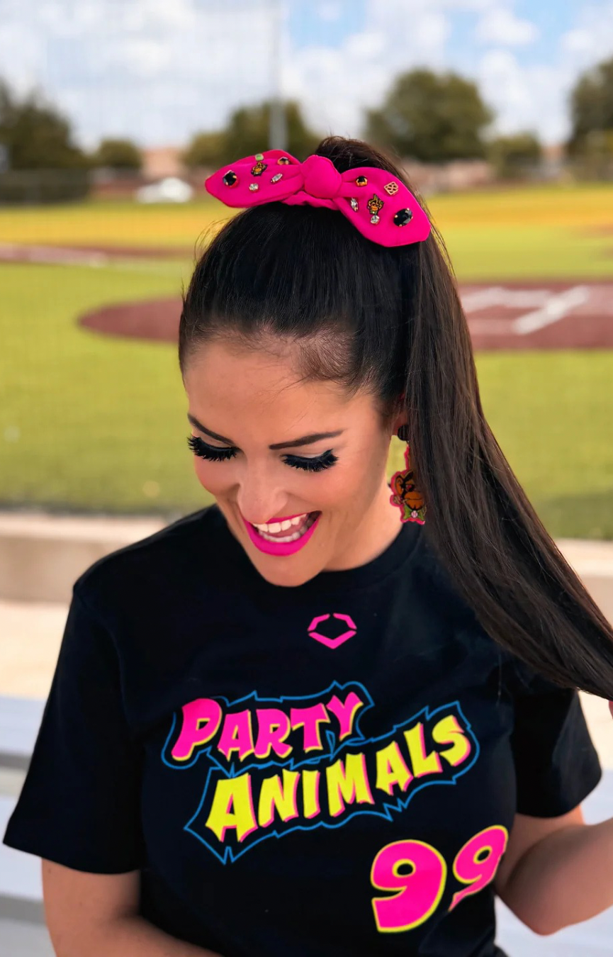 Party Animals Pink Logo Bow Scrunchie