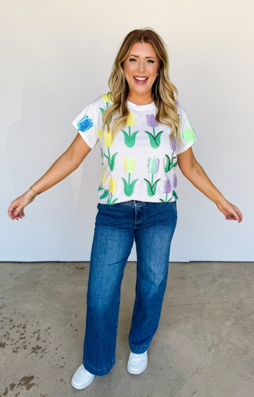 White Multi Tulip Tee