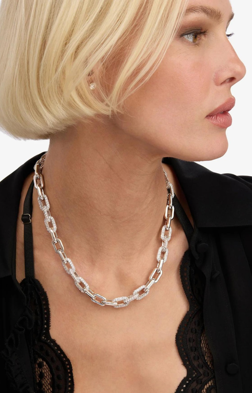 Frankie 18” Pave Silver Chain Necklace