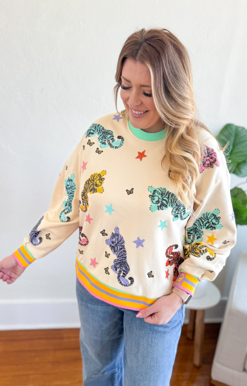 Beige Multi Crawling Tiger & Star Sweatshirt
