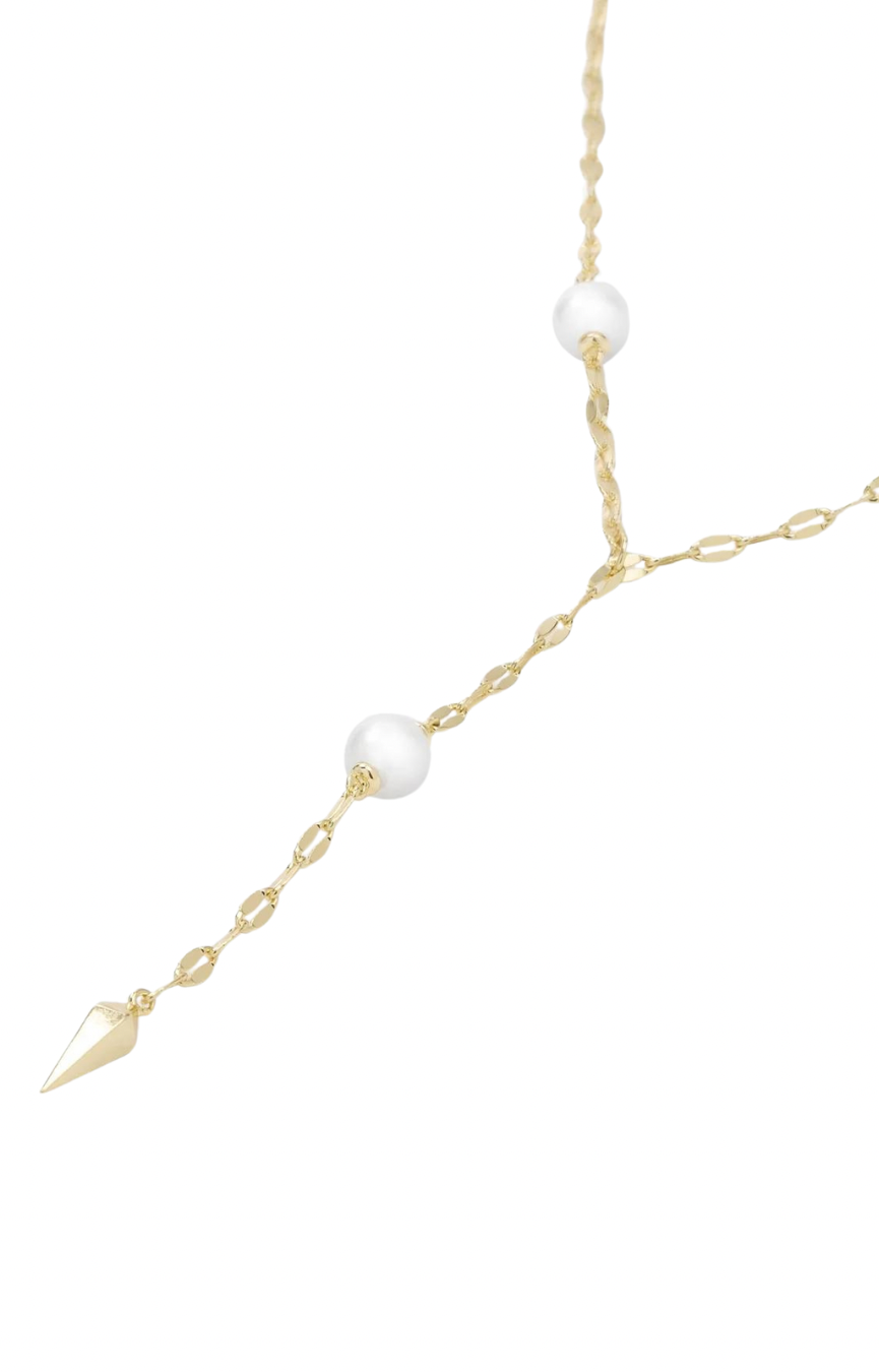 Perfect Pearl Gold Drop Lariat Necklace