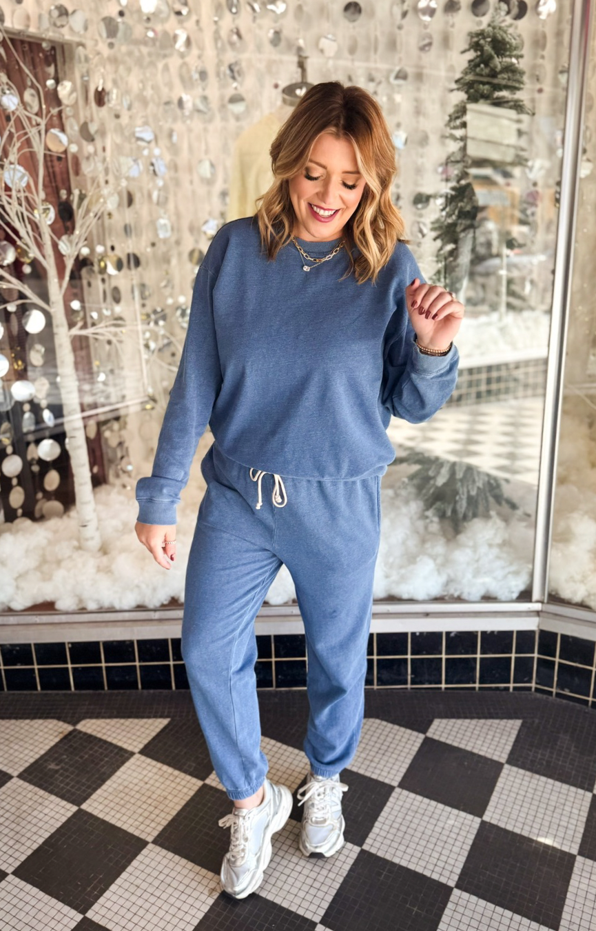 Boyfriend Denim Sweatshirt- Calypso Blue