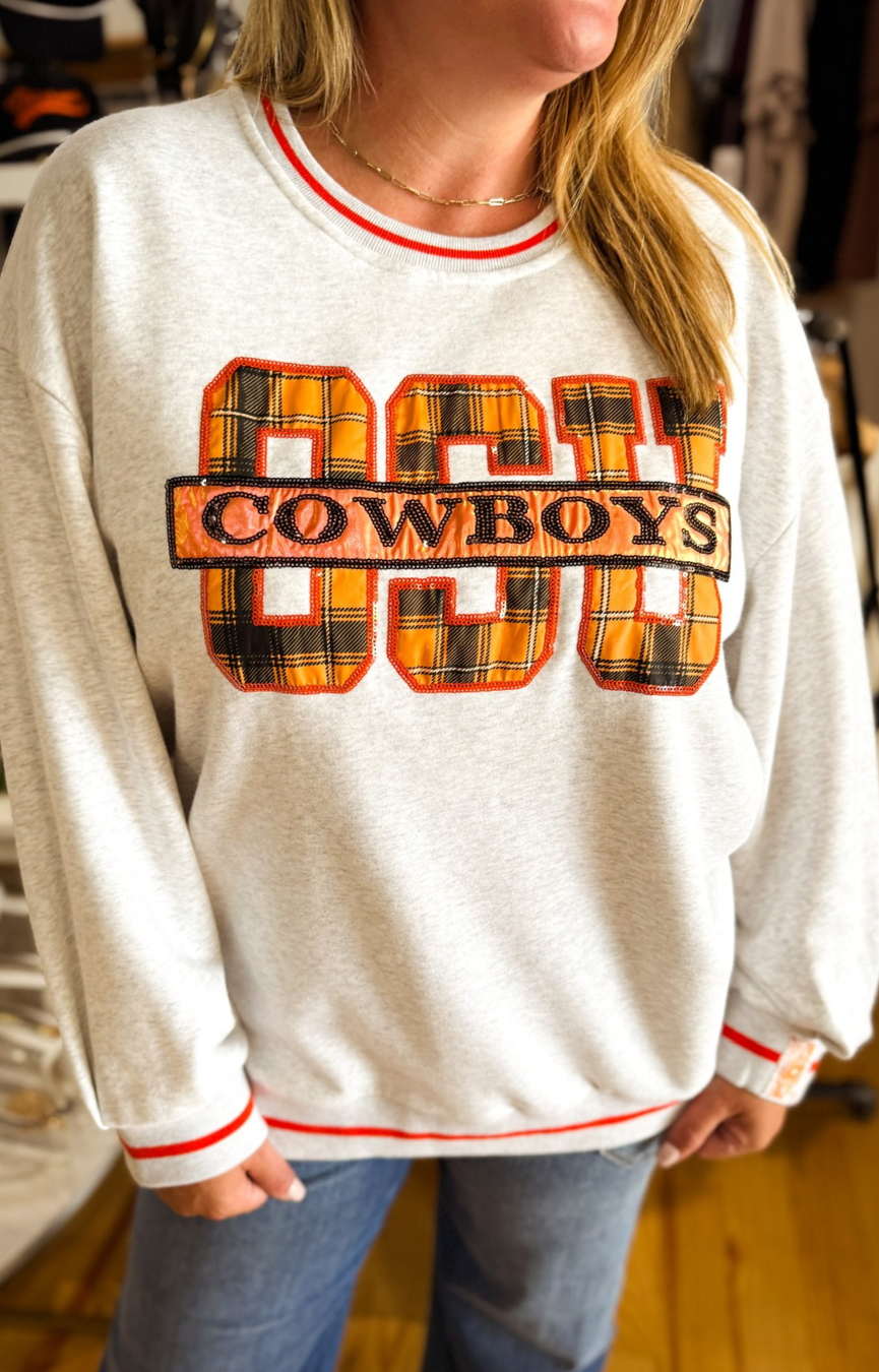 Licensed- Grey Plaid OSU Cowboys Sweatshirt