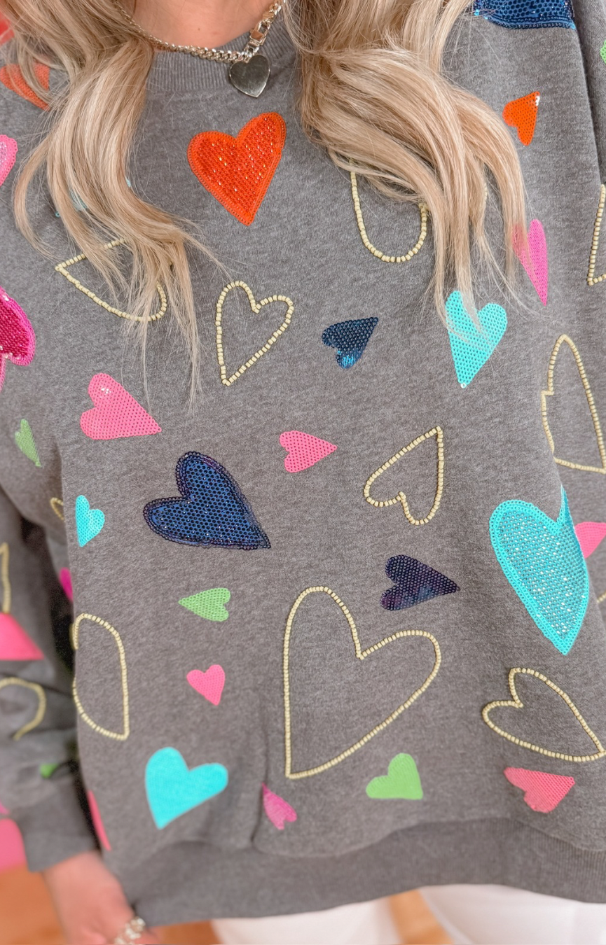 Grey Groovy Hearts All Over Sweatshirt