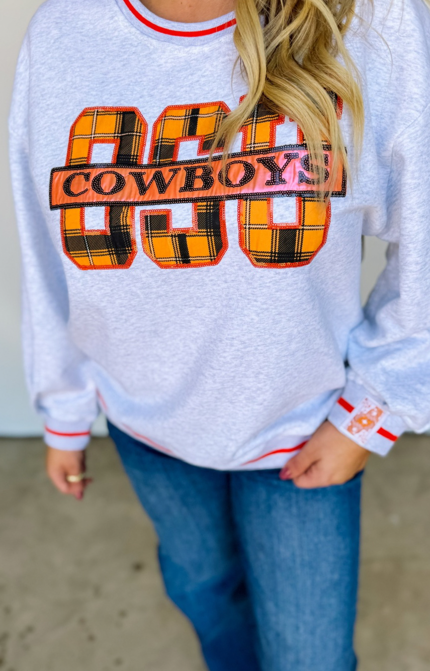 Licensed- Grey Plaid OSU Cowboys Sweatshirt