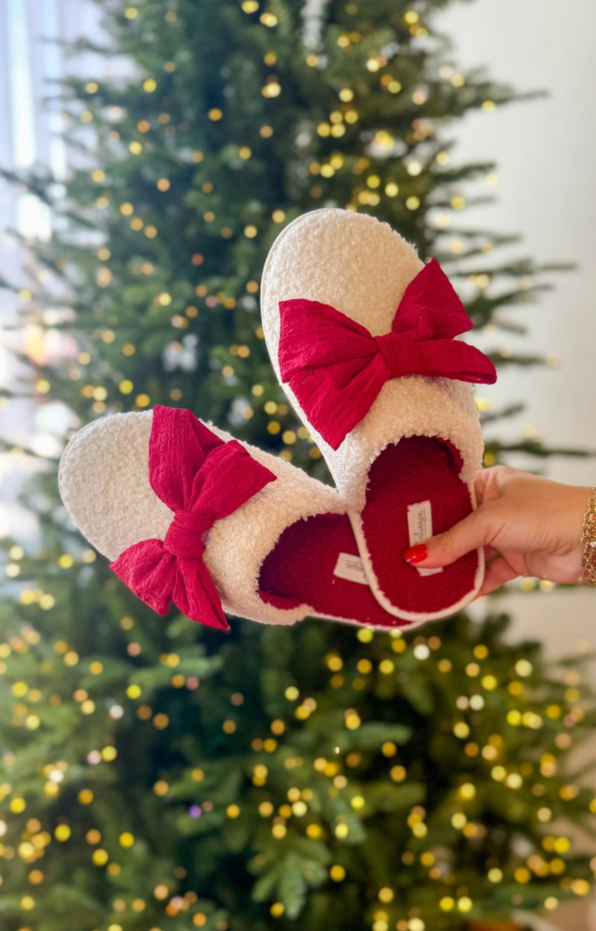 Feline Festive Bow Slippers