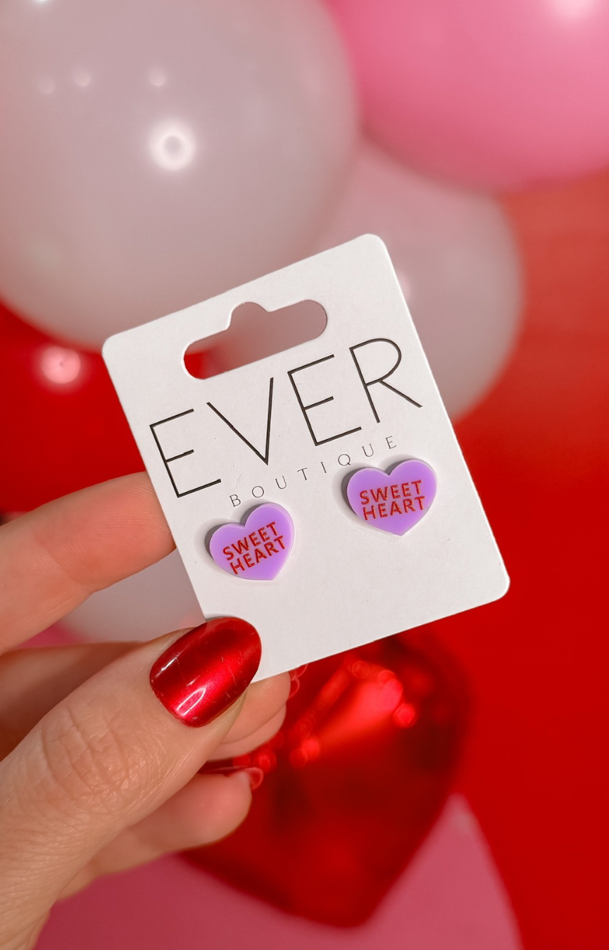 Purple Conversation Heart Studs