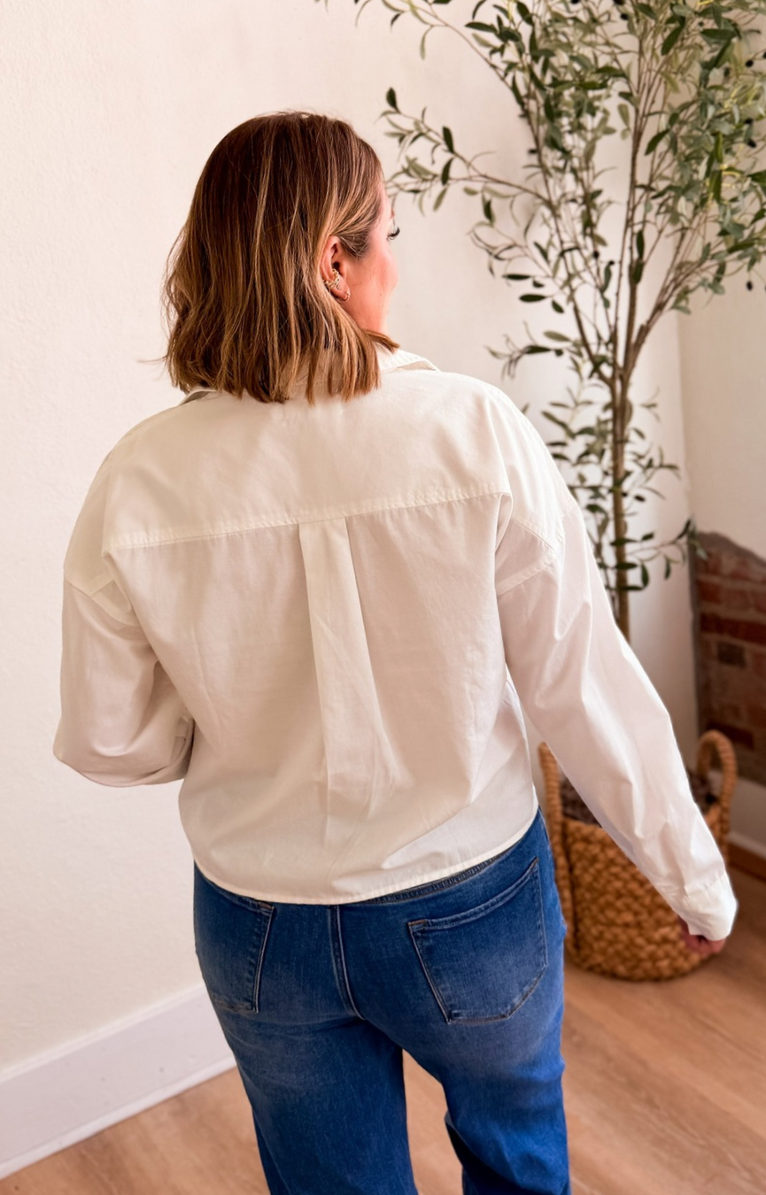 Cropped Adrianna Shirt- White