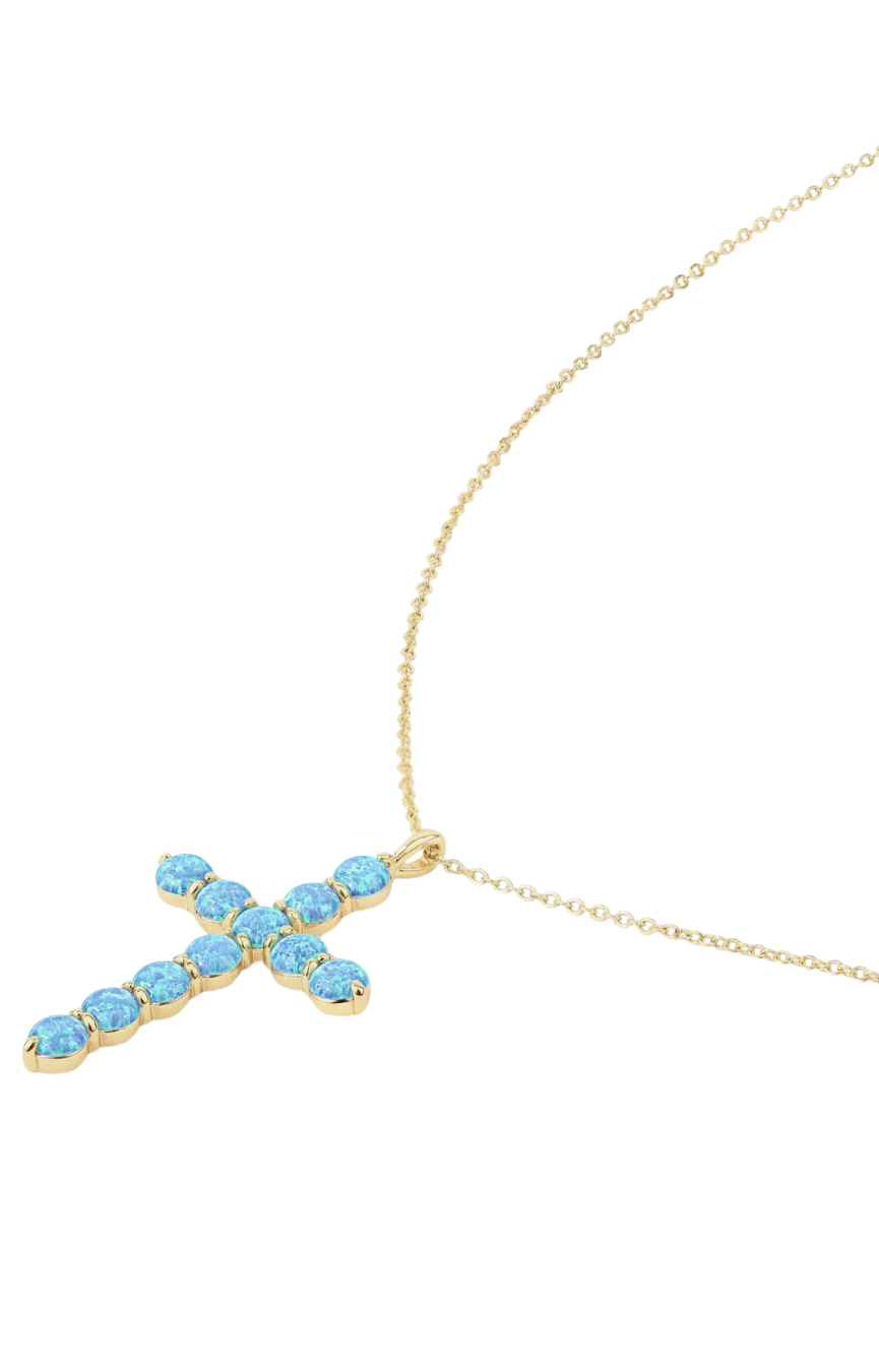 Oh She Fancy Blue Opal 18” Cross Pendant