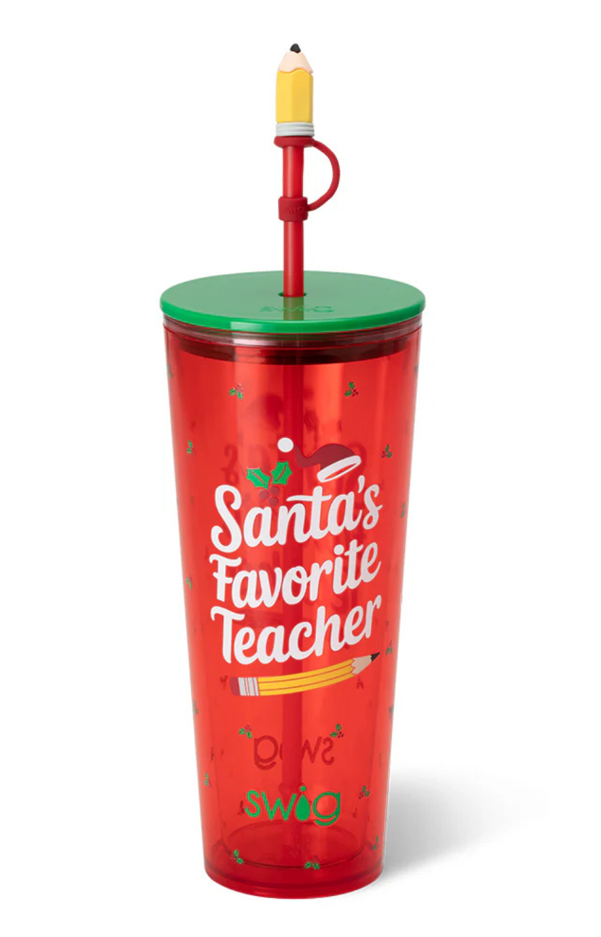 Santa’s Favorite Teacher 24oz Plastic Tumbler