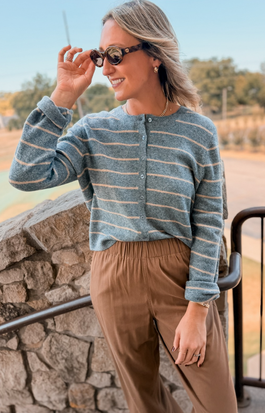 Medina Stripe Cardigan- Heather Grey