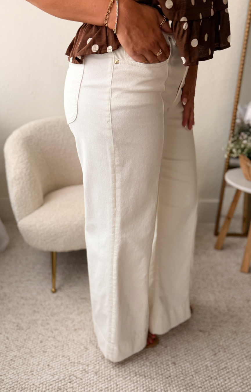 Good Waist Palazzo Jeans- White