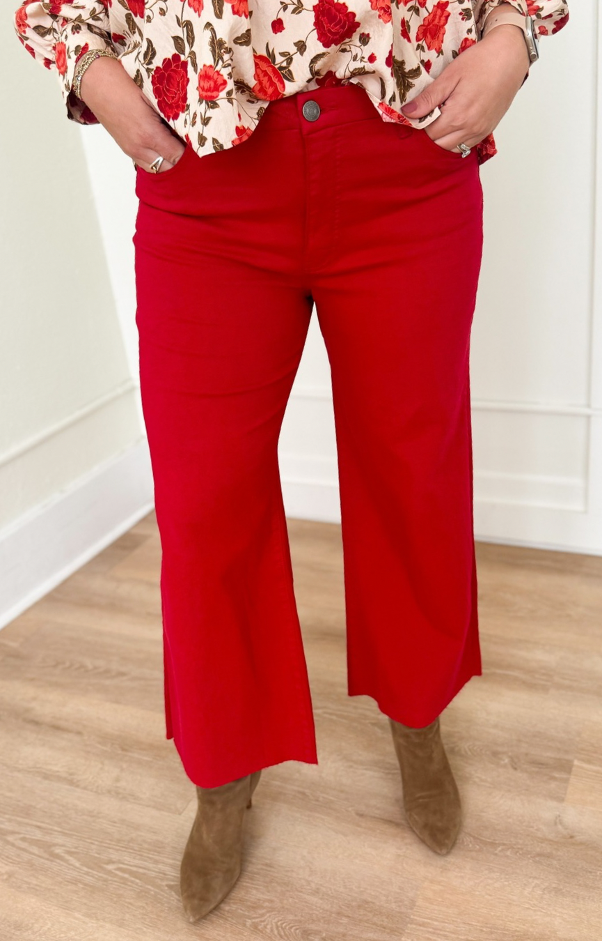Meg HR Fab Ab Wide Leg Jeans- Ruby Red