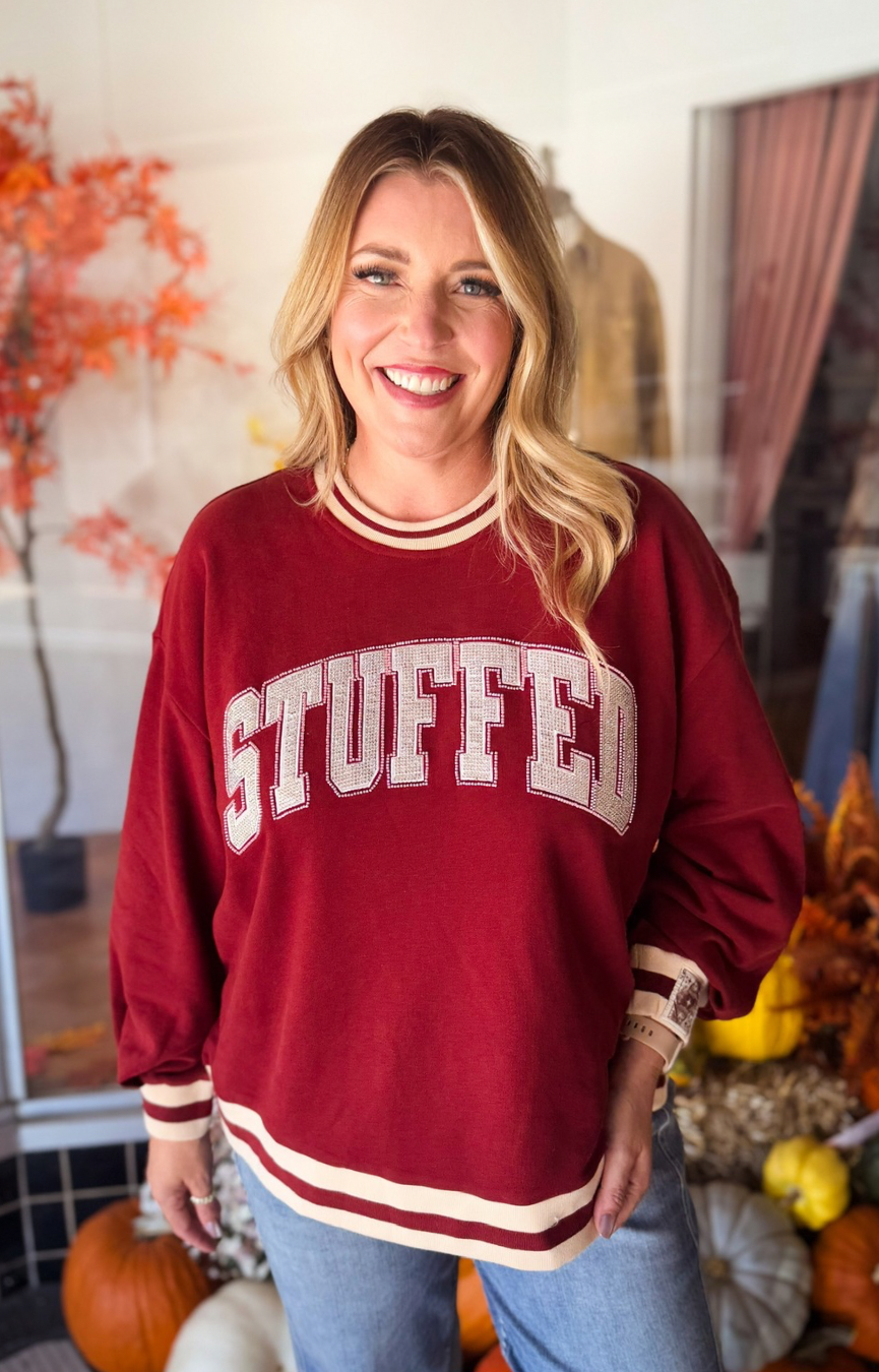 Maroon Rhinestone “Stuffed” Sweatshirt
