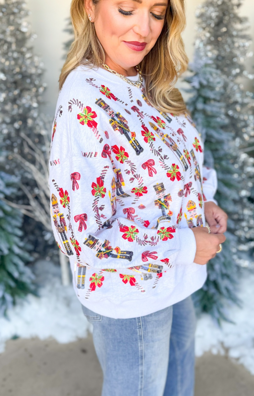 Grey Nutcracker & Candy Cane Sweatshirt