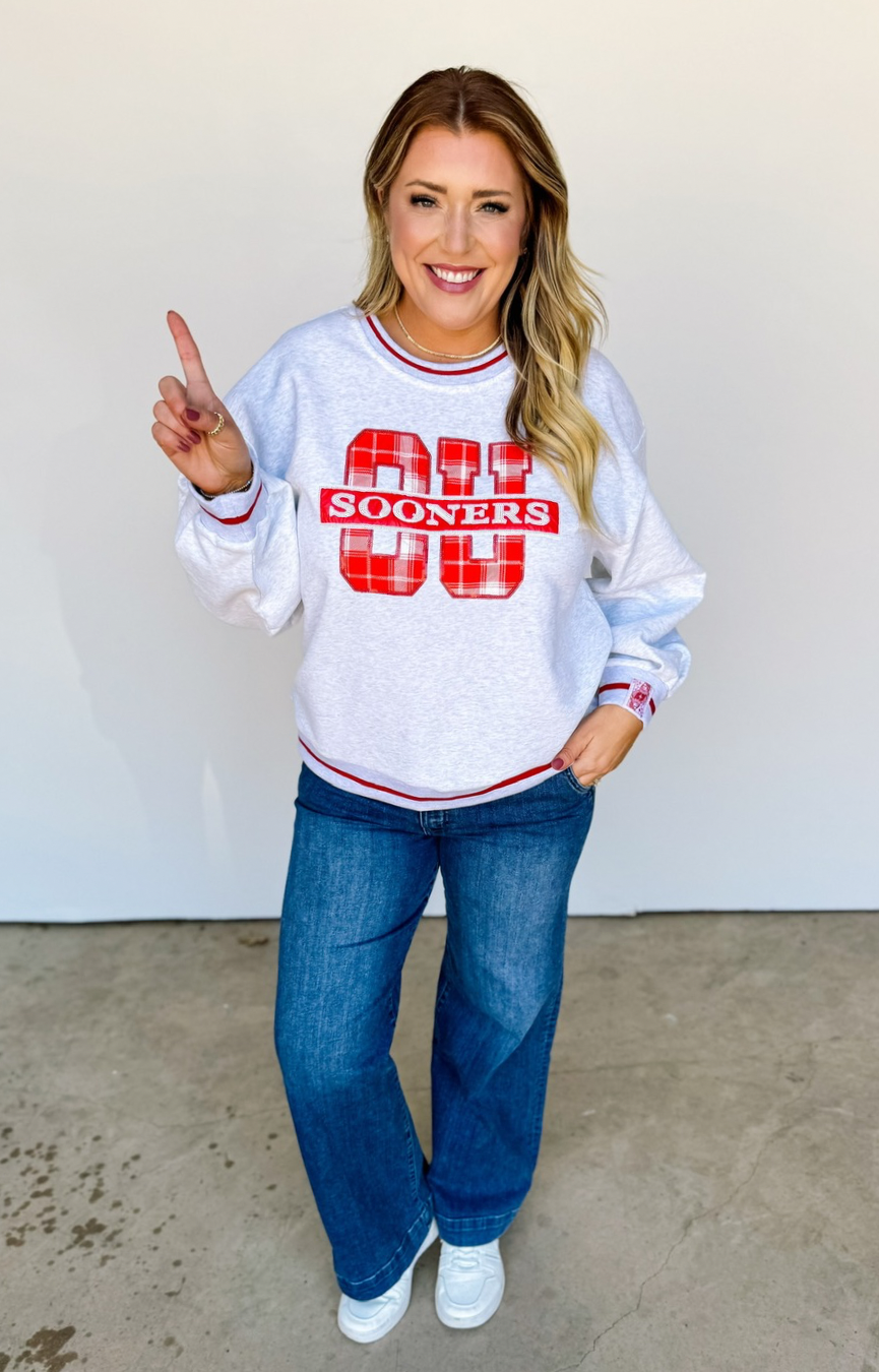 Licensed- Grey Plaid OU Sooners Sweatshirt