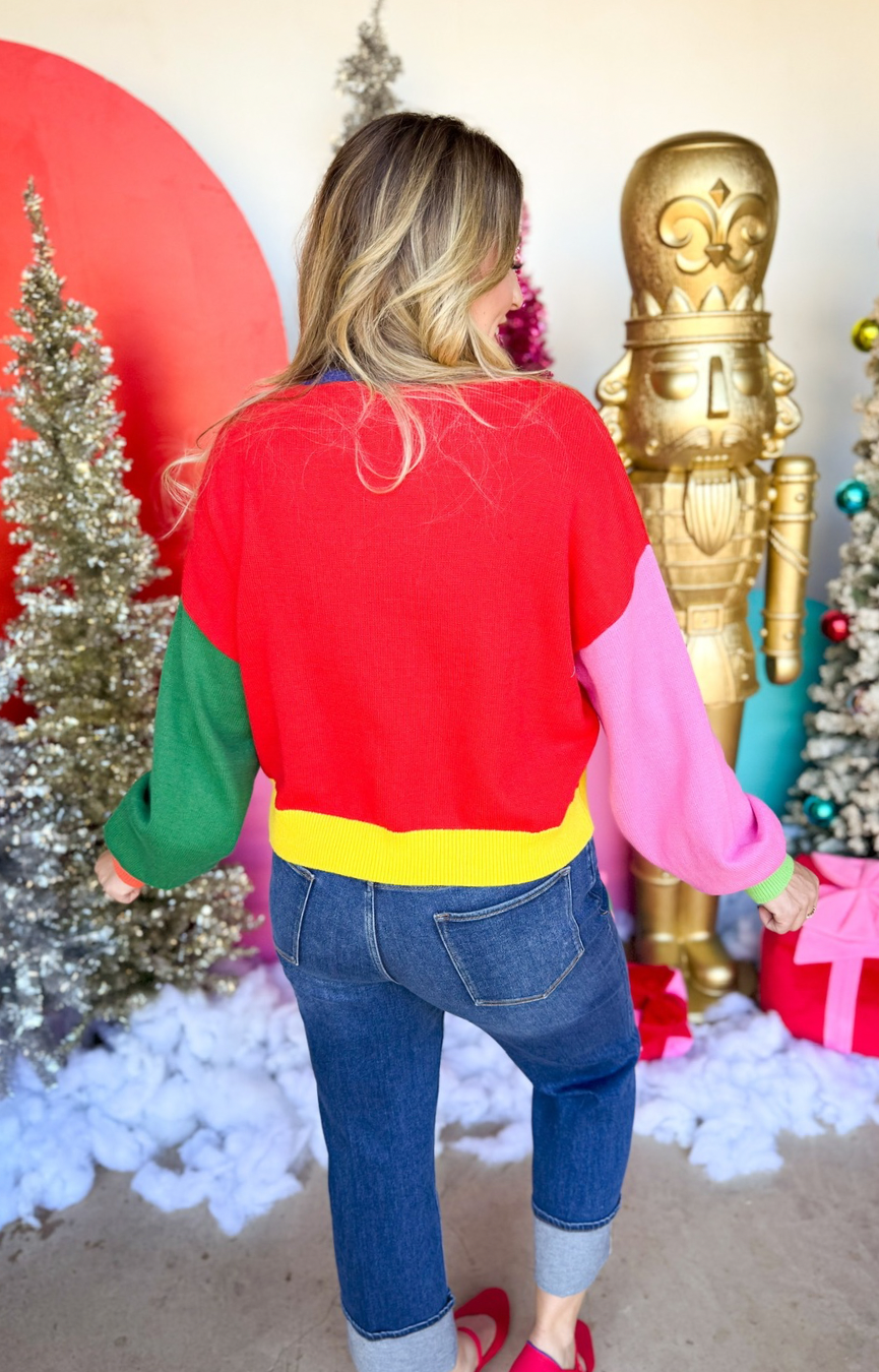 Colorblock Fuzzy Merry & Bright Sweater