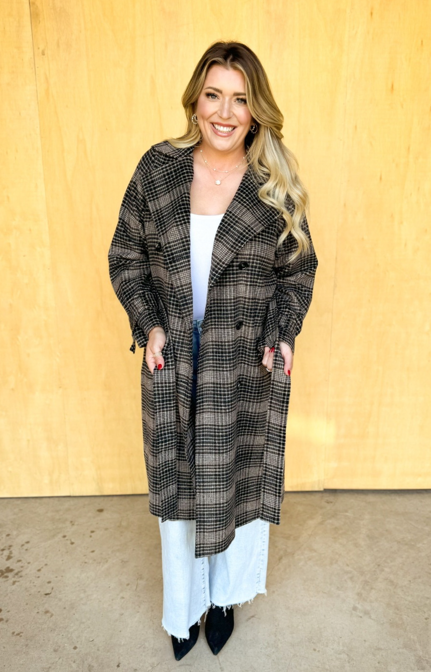 Jackie Plaid Trench Coat