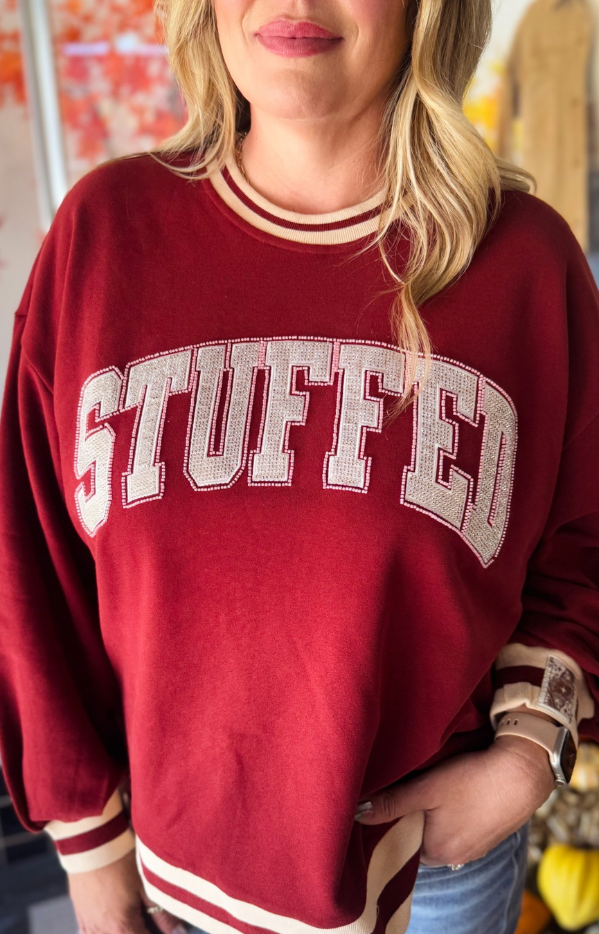 Maroon Rhinestone “Stuffed” Sweatshirt