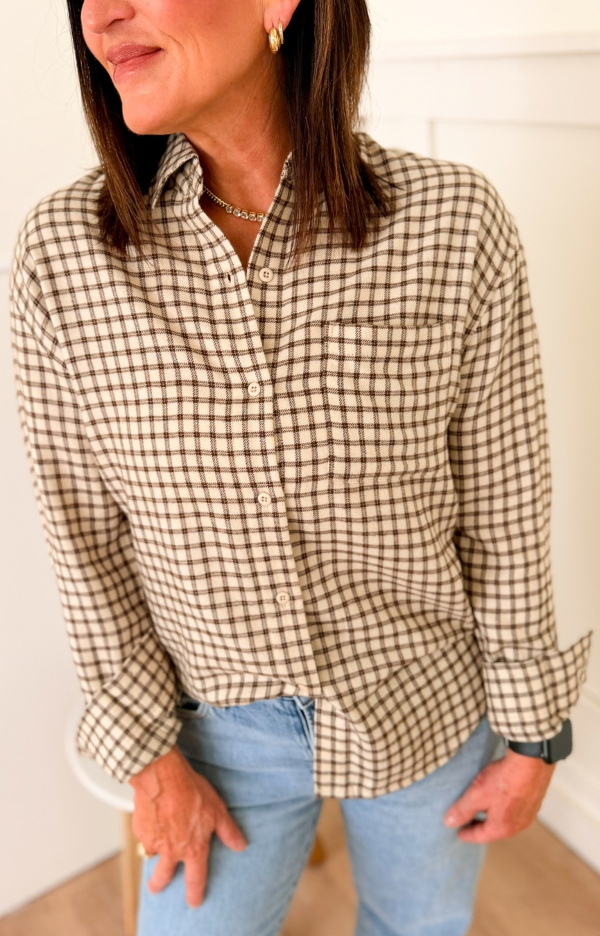 River Plaid Button Up- Dark Chocolate