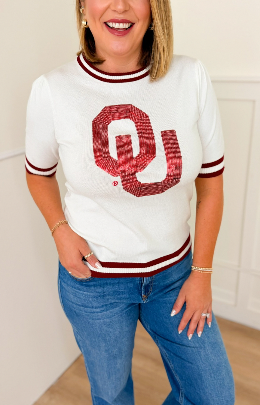 Oklahoma Sequin Varsity Sweater