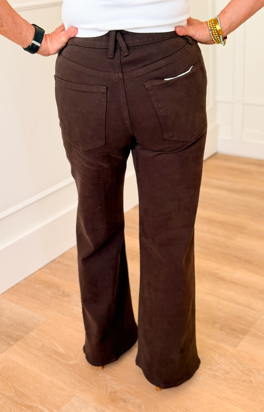 Good Waist Palazzo Ankle Jeans- Espresso