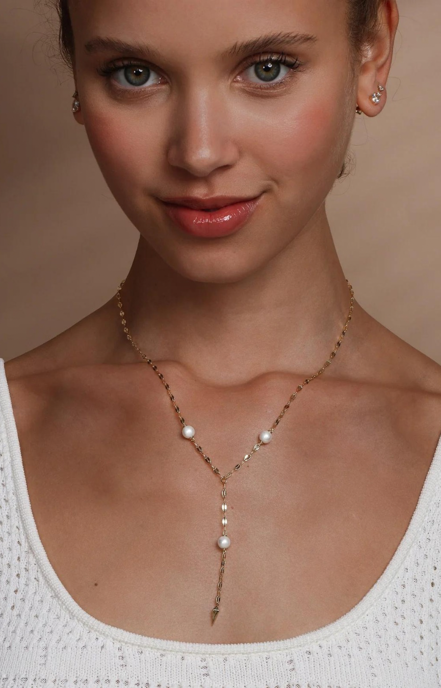 Perfect Pearl Gold Drop Lariat Necklace