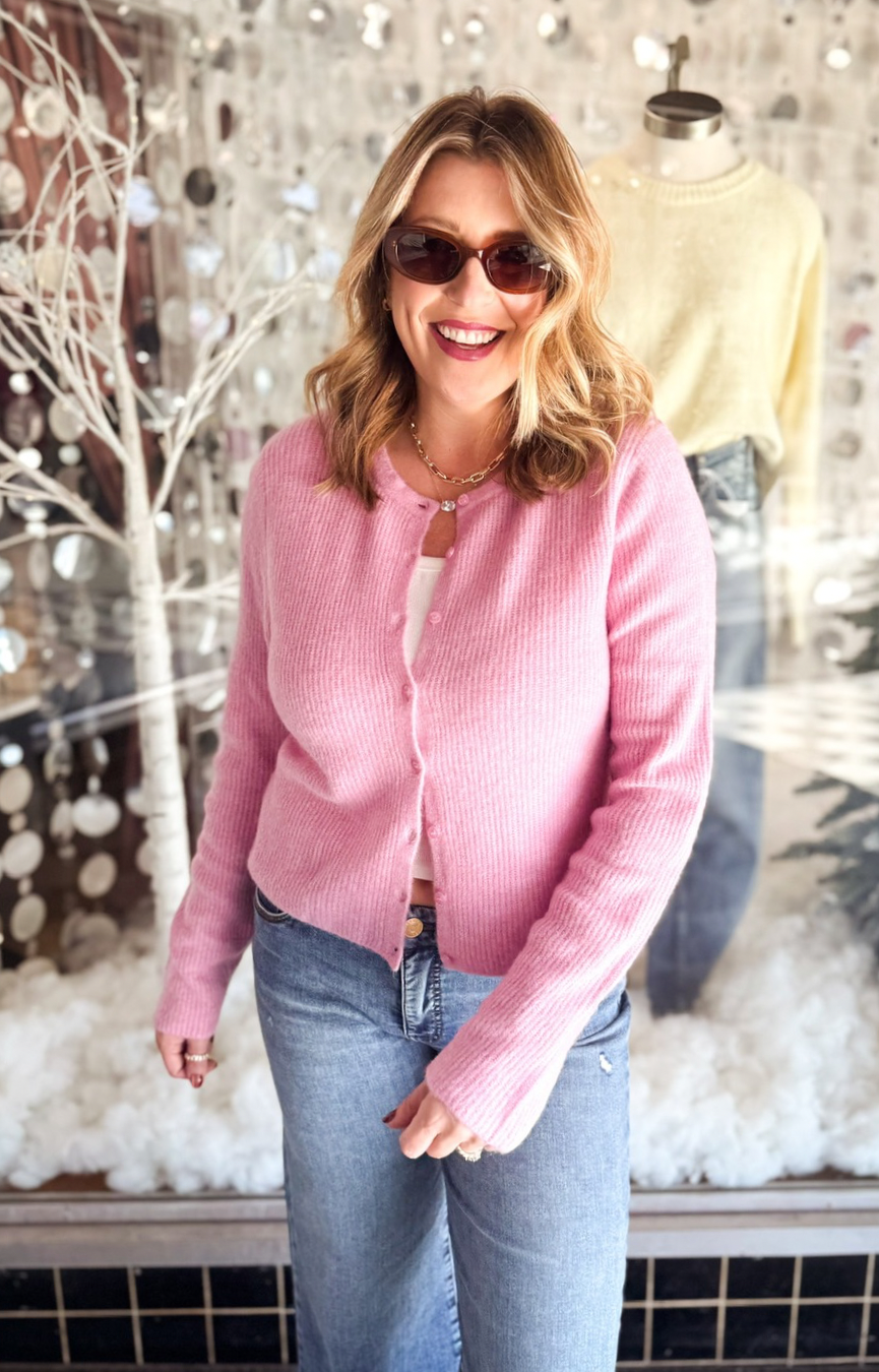 Medina Cozy Rib Cardigan- Pink Crush