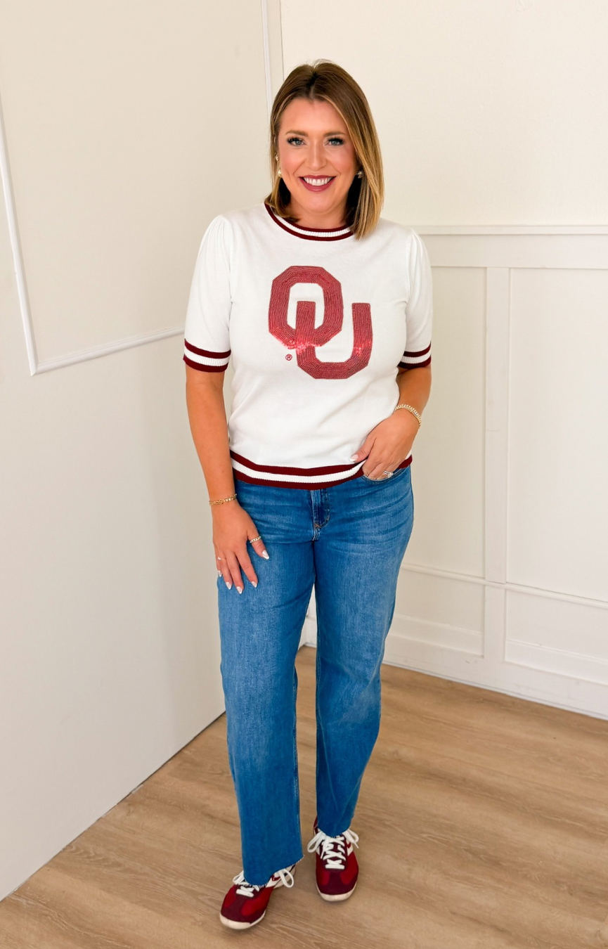 Oklahoma Sequin Varsity Sweater