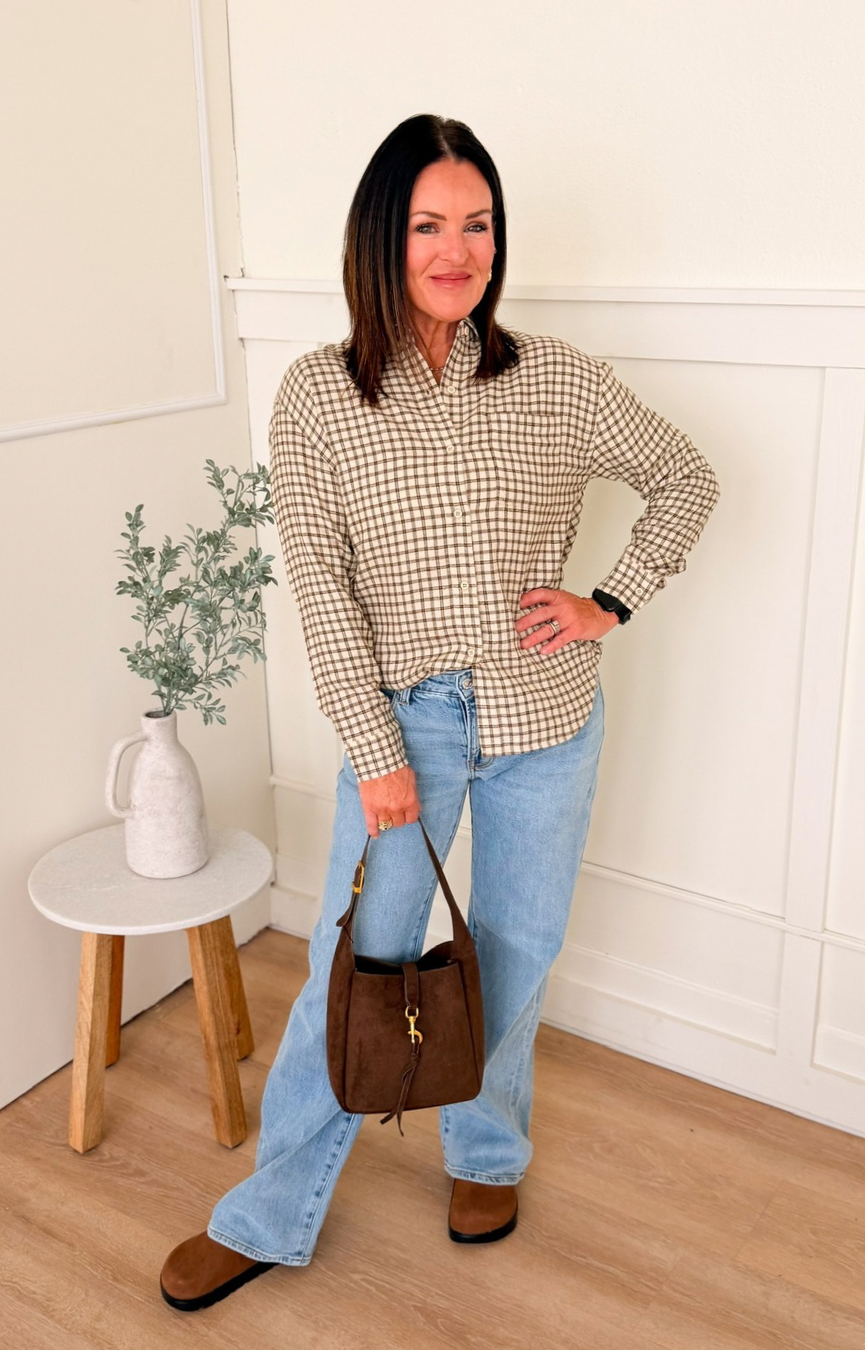 River Plaid Button Up- Dark Chocolate