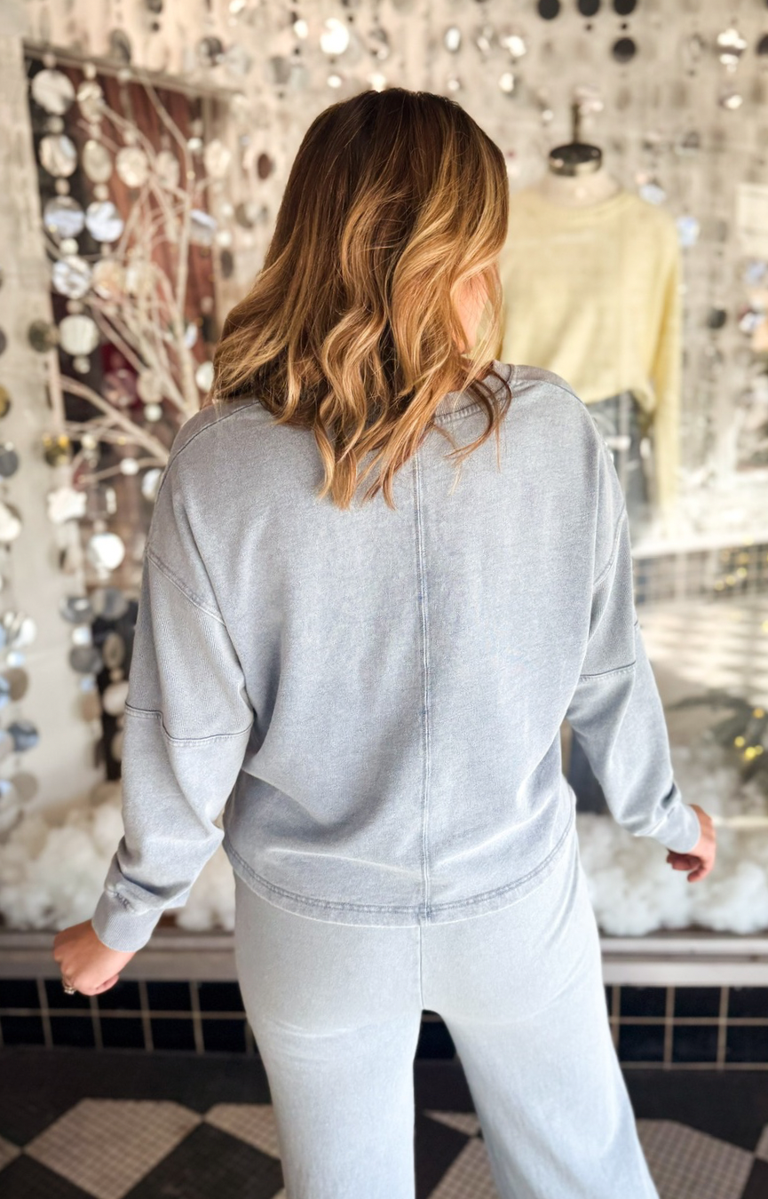 Delphine Knit Denim Sweatshirt- Ocean Air
