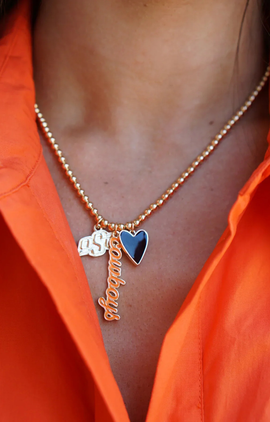 Oklahoma State Ball Bead Charm Necklace