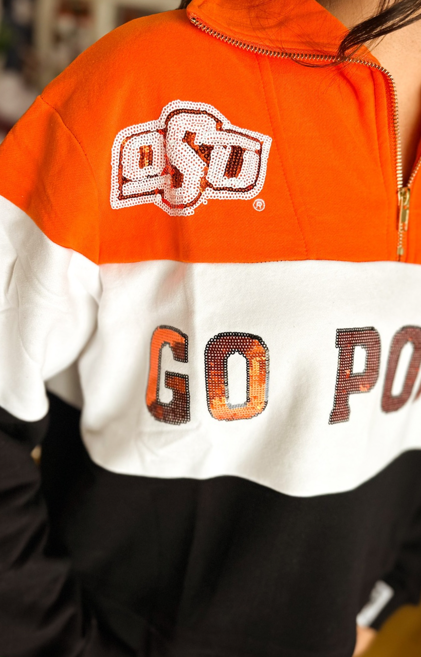 Licensed OK State Quarter Zip Colorblock Sweatshirt